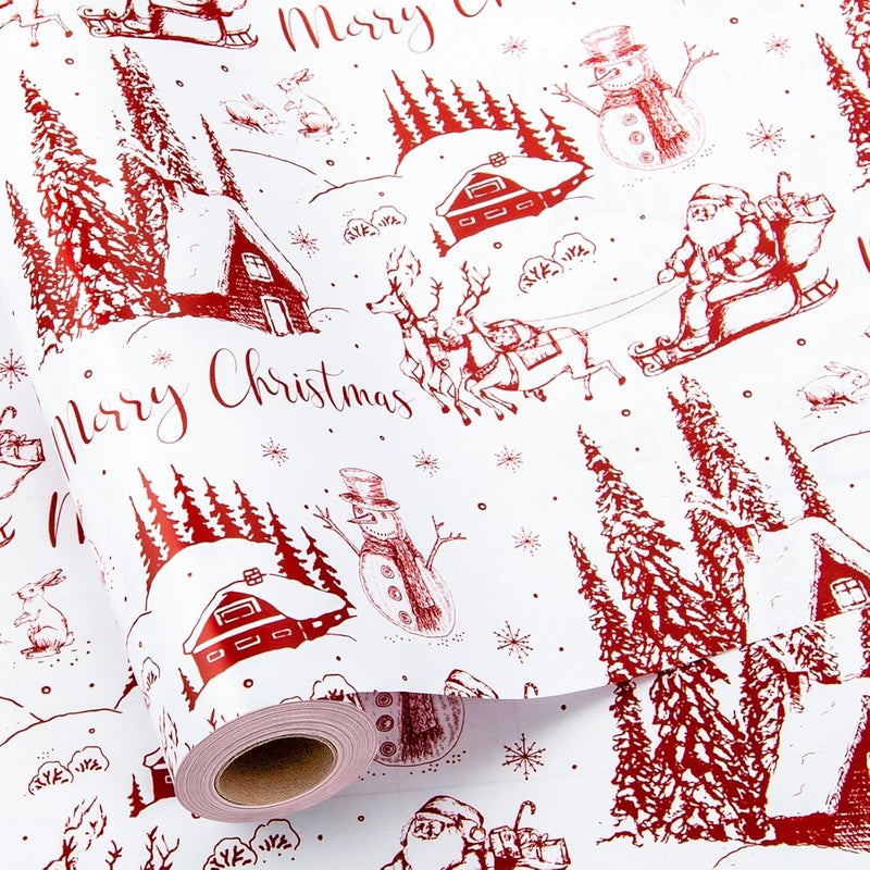 Yarcony Vintage Christmas Wrapping Paper, Christmas Toile Wrapping Paper Vintage Inspired Red with Classic Santa, Deer Design for Holiday, Gift Packaging, Winter Celebrations (17 Inch X 33 Feet) - Image 1